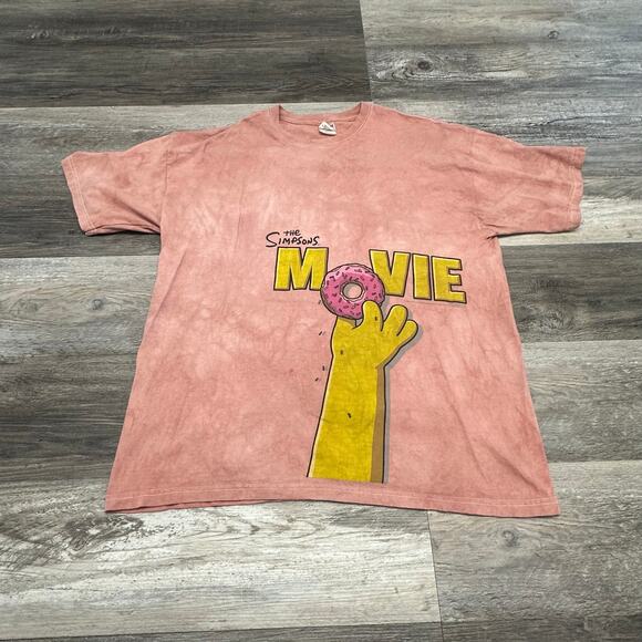 The Simpsons Movie Pink Tie Dye Mens XL Cartoon Movie Promo Graphic Tshirt 2000s - Picture 2 of 9